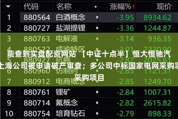 能查到实盘配资网站 【中证十点半】恒大恒驰汽车上海公司被申请破产审查；多公司中标国家电网采购项目