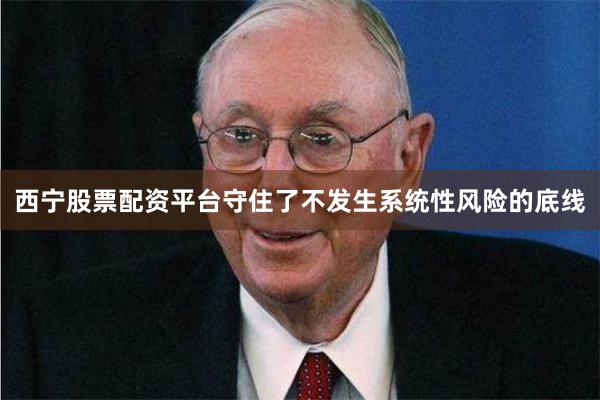 西宁股票配资平台守住了不发生系统性风险的底线